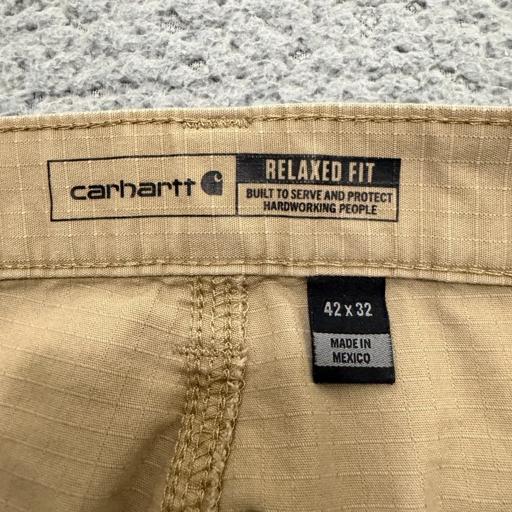 Carhartt Cargo Pants Mens Relaxed Fit Ripstop Tan Khaki 42x32 Workwear Utility